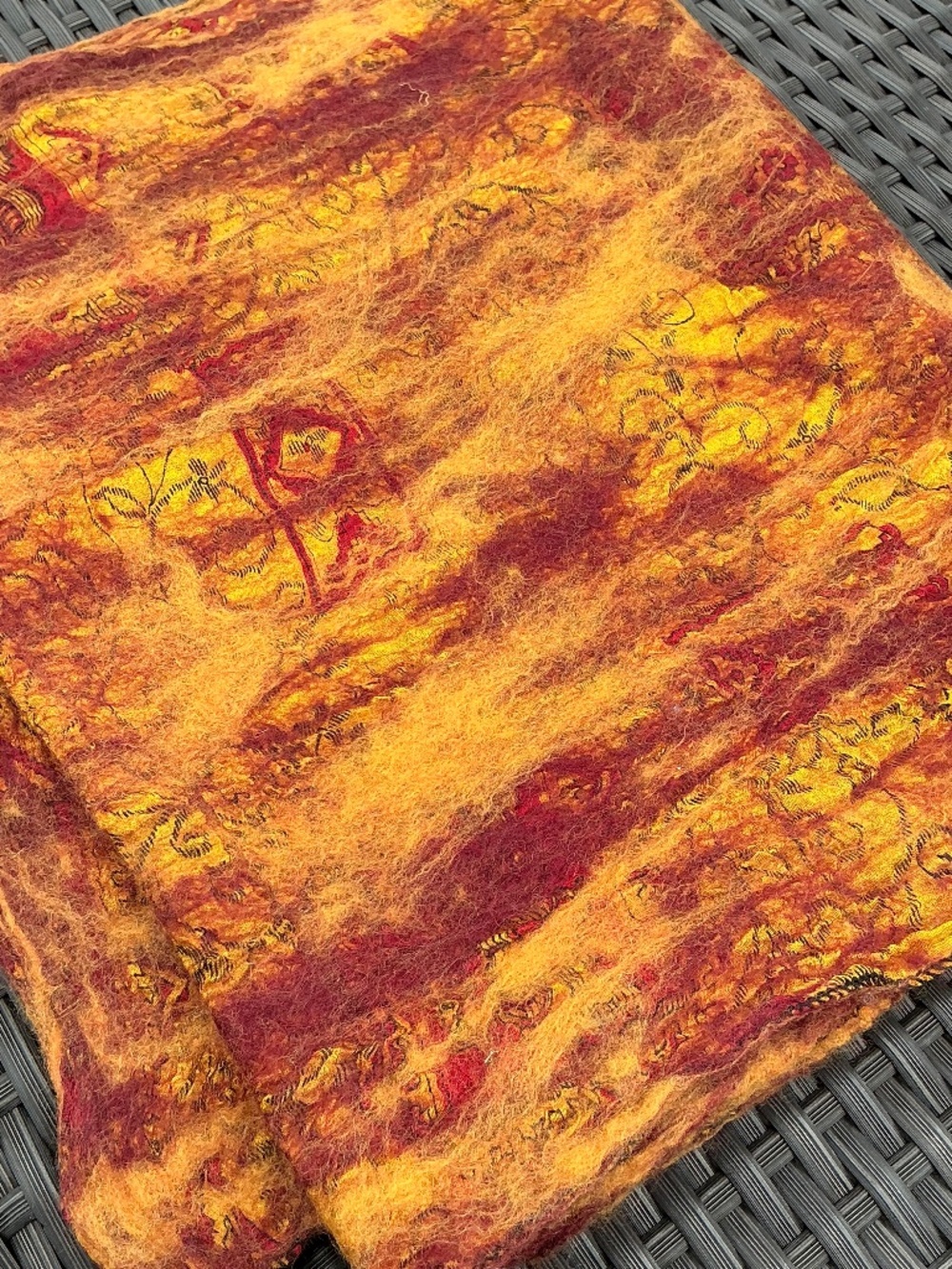 Handmade Nepal Nuno Felted Wool Silk Scarf Long Wrap Wearable Art Like New